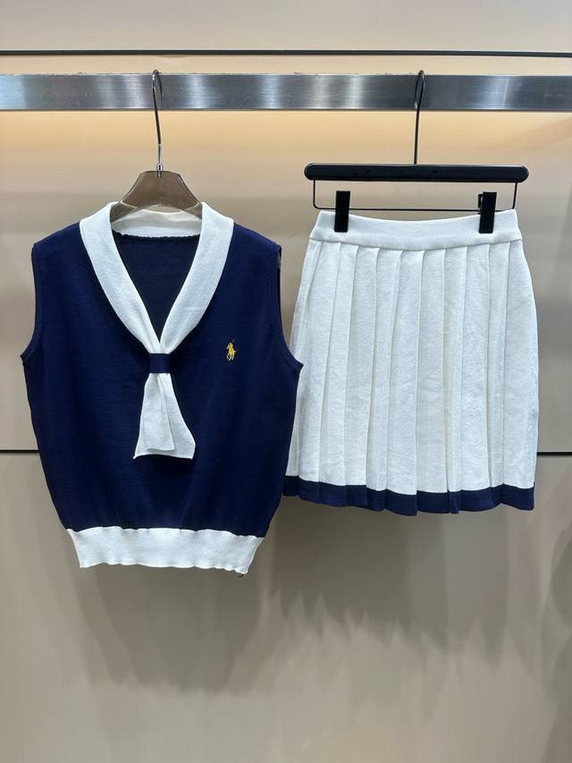 Ralph Lauren 拉夫劳伦Rl小马刺绣背心半裙针织套装 款号：25670106113 颜色：蓝色 尺码：均码 80-125斤