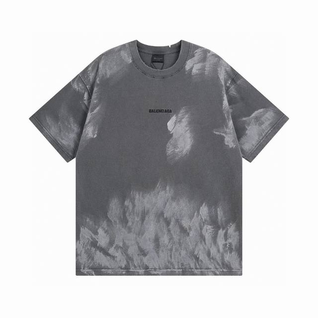 Balenciaga 巴黎世家2025 Ss 前后字母Logo刺绣手绘涂鸦洗水磨烂做旧短袖T恤 本市场No.1的质量 真正天花板品质 全部原版开发注意细节图 避