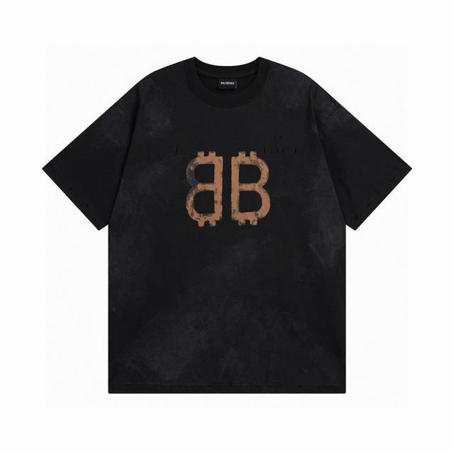 黑蓝色 Balenciaga 巴黎世家2025 Ss 最新泥染做旧手绘磨烂Bb短袖T恤 本市场No.1的质量 真正天花板品质 全部原版开发注意细节图 避免被盗图