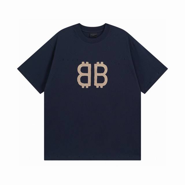 宝蓝色 Balenciaga 巴黎世家2025 Ss 最新泥染做旧手绘磨烂Bb短袖T恤 本市场No.1的质量 真正天花板品质 全部原版开发注意细节图 避免被盗图