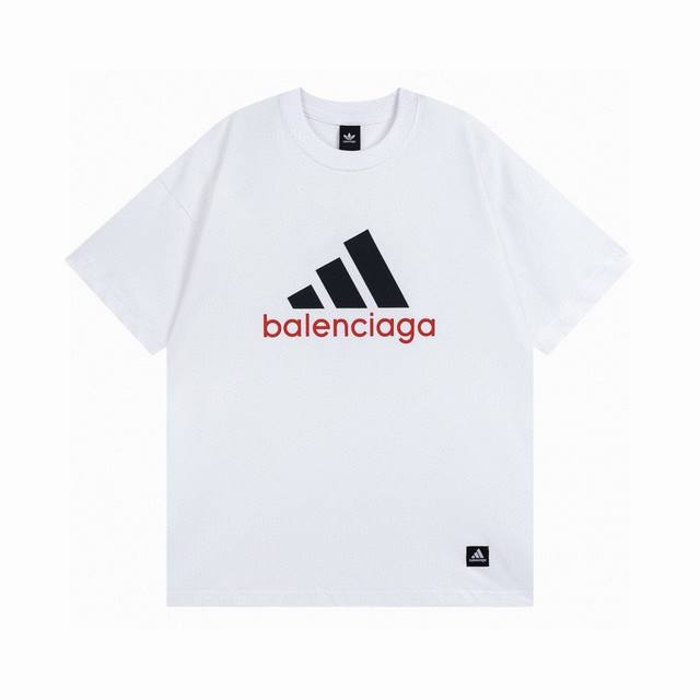 印花款黑色 白色 宝蓝 Balenciaga 巴黎世家联名Adidas阿迪 经典Logo印花 短袖T恤 本市场No.1的质量 真正天花板品质 全部原版开发注意细