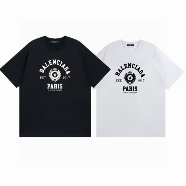 Balenciaga 巴黎世家 25Ss Paris麦穗皇冠印花短袖 高版本 重工 短袖T恤 顶级用料 限量发售！ 面料：250克 双纱双股用料 预缩定型 具有
