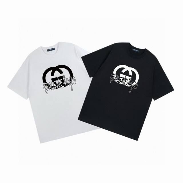 Balenciaga Gucci 巴黎世家 古驰联名 25Ss 印花短袖 高版本 重工 短袖T恤 顶级用料 限量发售！ 面料：250克 双纱双股用料 预缩定型