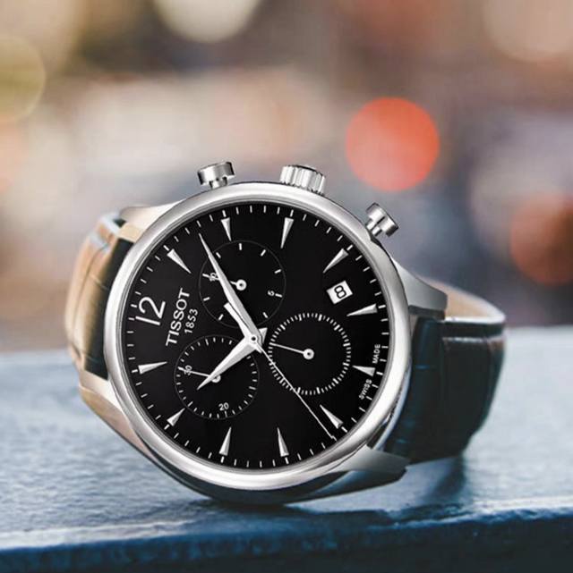 送礼首选 Tissot 天梭 俊雅系列 Tradition瑞士多功能计时手表商务休闲男士腕表T063.617.16.057 俊雅系列设计采用50年代风格的表壳曲