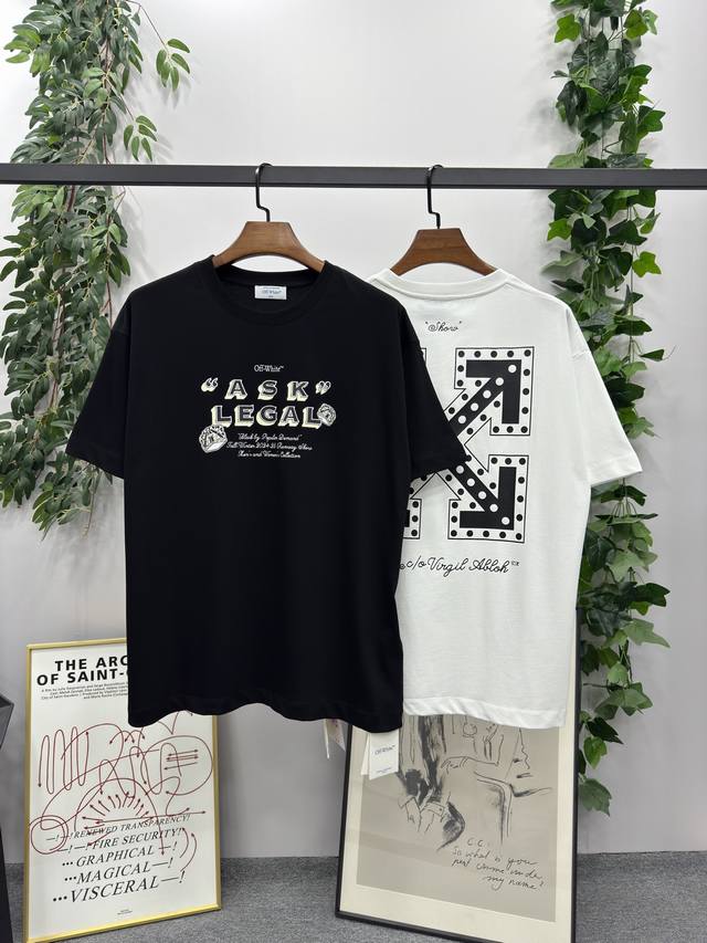 2025Ss春夏新款 品牌：Off-White 圆点箭头款短袖T恤！ 颜色：白色 黑色 尺码：S-M-L-Xl 男女同款 面料：采用定制260克32织纯棉双纱面