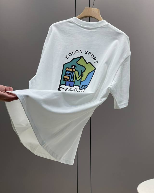 顶级版本 认准330G高克重 Kolon Sport 可隆美式户外夏季新款宽松情侣款短袖T恤 款号：C7036 颜色: 绿色 白色 细节版本一比一复刻 重磅专柜