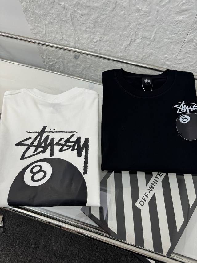 Stussy 斯图西 25Ss 经典黑8印花男女情侣短袖T恤 小红书热门爆款，明星网红同款穿搭，男女日常通勤穿搭必备单品！ 高品质260克高克重双纱面料，亲肤透