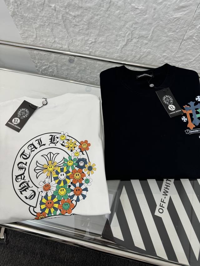 Chrome Hearts 克罗心 新款后背马蹄太阳花印花男女情侣圆领短袖T恤 小红书热门爆款，明星网红同款穿搭，男女日常通勤穿搭必备单品！ 高品质260克高克