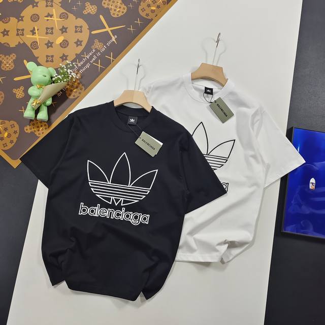 尺码Xs-L联名款 Balenciaga 巴黎世家联名Adidas阿迪三叶草 经典Logo组合刺绣 短袖T恤 本市场No.1的质量 真正天花板品质 全部原版开发