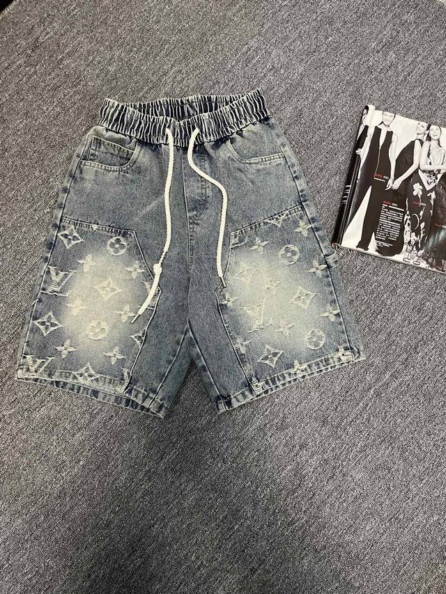 顶级复刻 Louis Vuitton路易威登 Lv Ss24夏季新款 Sottfrunk系列牛仔短裤 老花满印Logo 高品质丹宁牛仔面料 洗水做旧 男女同款