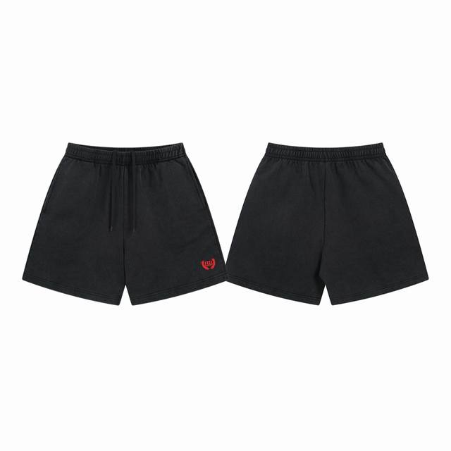 Balenciaga 巴黎世家 25Ss红色麦穗刺绣Logo水洗做旧磨破情侣休闲短裤-顶级原单版本 Color：水洗黑 Size：Xs S M L Number