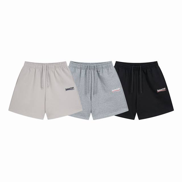 Balenciaga 巴黎世家 经典可乐海浪刺绣Logo情侣休闲短裤-顶级原单版本 Color：米杏色 花灰色 黑色 Size：Xs S M L Number：
