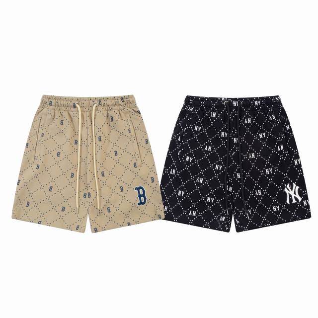 Mlb 美职棒夏季新款重工老花满印刺绣Logo情侣短裤五分裤-原单版本 Color：黑色 卡其 Size：S M L Xl Xxl Number：25921 采