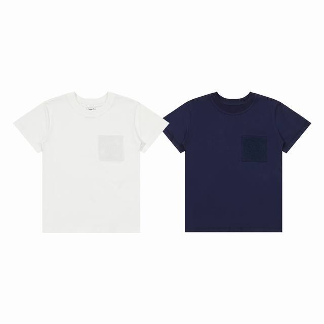 Hermes 爱马仕 25Ss 口袋刺绣 Logo 纯色情侣圆领短袖T恤-顶级版本 Color：藏青色 白色 Size：S M L Number：240255