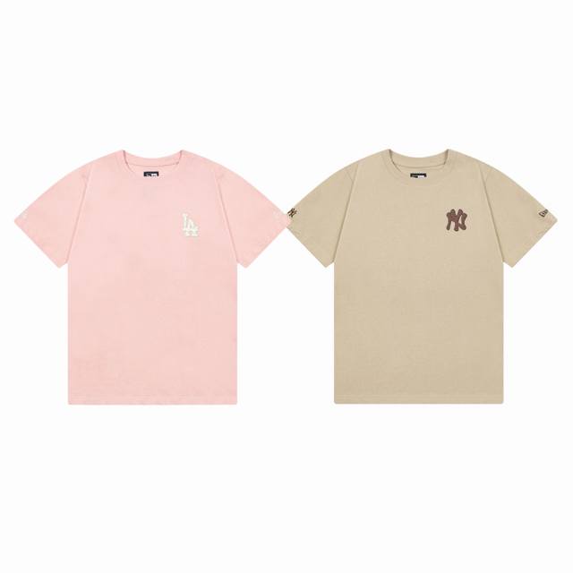 New Era Xmlb 专柜同步纽亦华 纽约洋基队联名款 冰激凌字母印花情侣圆领短袖T恤-原单防伪吊牌版本 Color：粉色 卡其 Size：S M L Xl