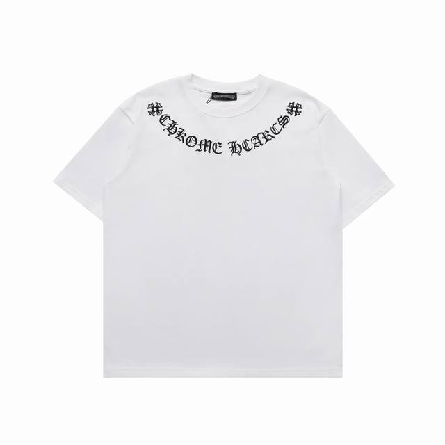 顶级复刻版本 Chrome Hearts 克罗心 新款重工刺绣贴皮Logo休闲圆领短袖T恤 面料: 280克重磅纯棉，随意对比 全套新款辅料 男女同款均可驾驭