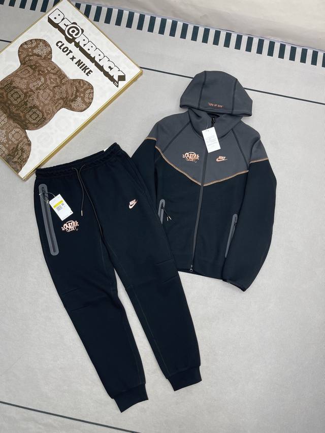 衣服 ，裤子 顶级复刻版本 Nike X Central Cee 联名款 Tech Fleece Windrunner 品牌Logo户外休闲运动拉链连帽夹克套装