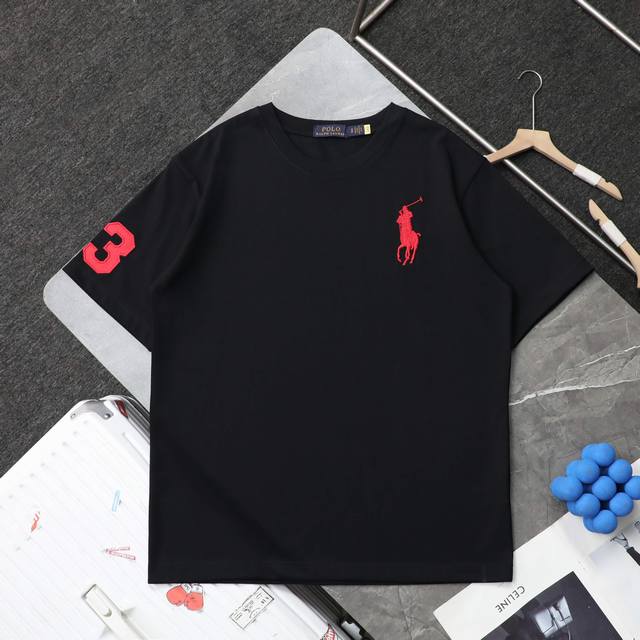 上新 顶级复刻 高端定制 Ralph Lauren 拉夫劳伦 基础款大马刺绣圆领短袖T恤 款号: 2010 颜色: 黑色 白色 顶级复刻版本 区别市场通货 购入