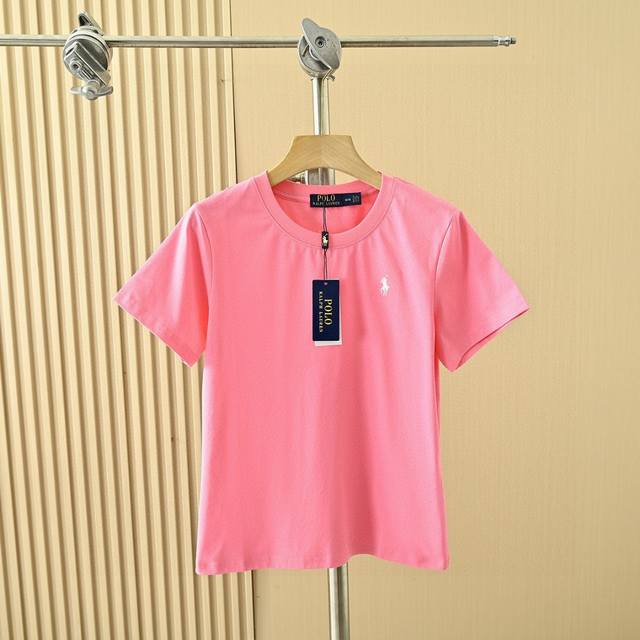 上新 女款四色经典25年夏季新款Ralph Lauren 拉夫劳伦，四色纯棉圆领T恤短袖棉面料！面料采用190G杜邦索罗娜丝光棉 颜色：白色 黑色 玫红 天蓝