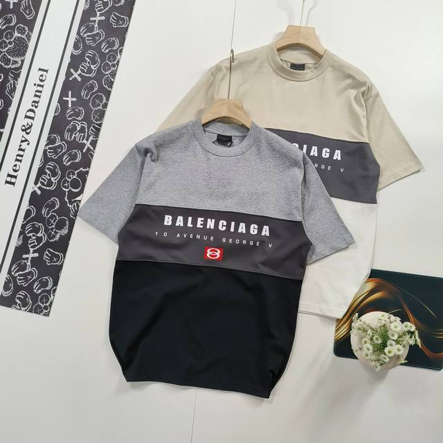 尺码Xs-L爆款推荐 Balenciaga 巴黎世家短袖T恤夏装新品Logo字母印花拼色短袖T恤 本市场No.1的质量 真正天花板品质 全部原版开发注意细节图