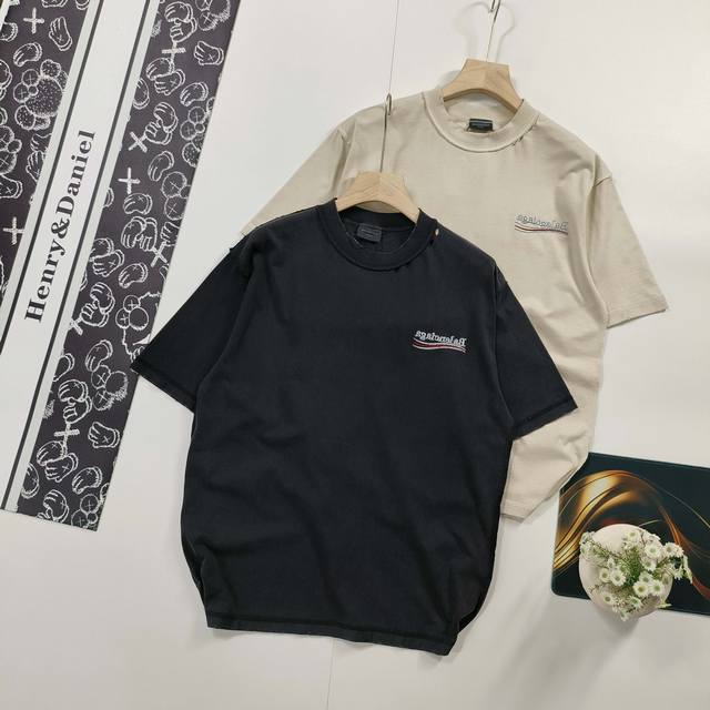 尺码Xs-L两面穿 Balenciaga巴黎世家短袖T恤经典可乐海浪Logo反面刺绣洗水做旧磨烂短袖T恤 正反两面穿款式 正反两面穿款式 正反两面穿款式 本市场