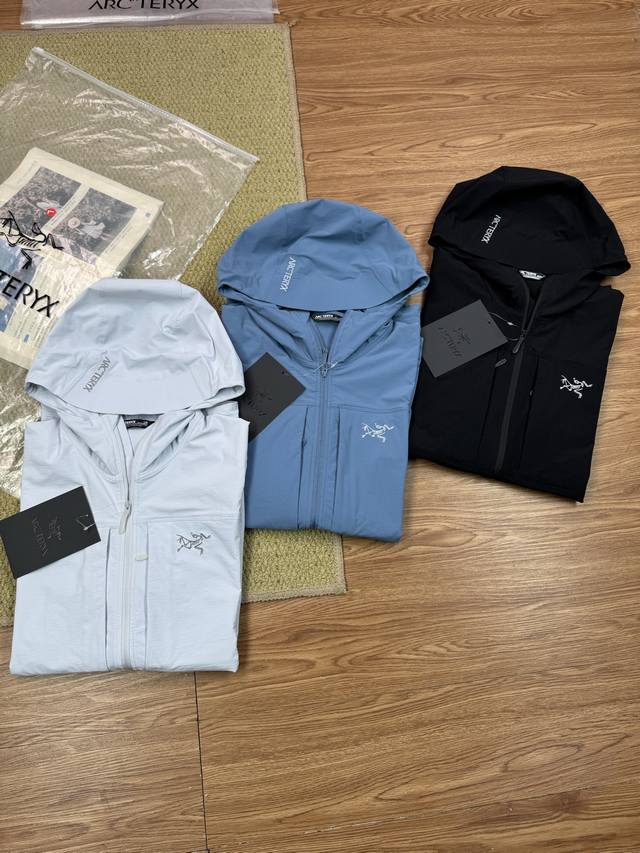 细节图# 纯原版本 Arcteryx 始祖鸟Gamma Lightweight Hoody 纯色连帽软壳轻薄户外防风防晒衣夹克外套 Gamma Sl 升级版刺绣
