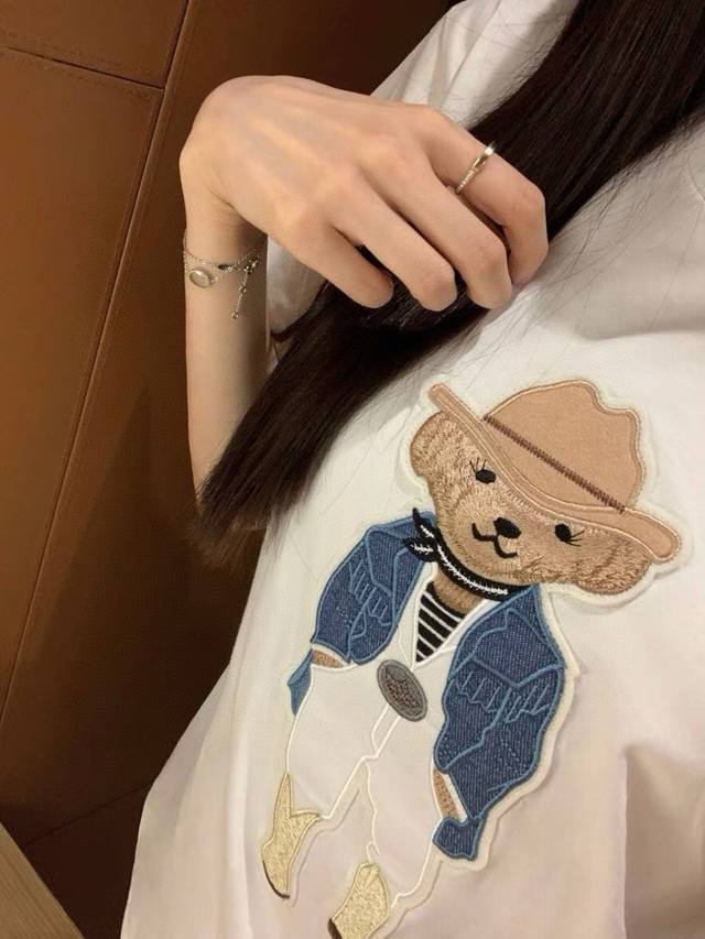 Ralph Lauren 拉夫劳伦Rl小熊重工刺绣贴布圆领短袖T恤 款号：2567 6144 颜色：白色 尺码：Sml S码80-95斤 M码95- 斤 L码