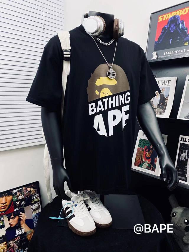 Bape Summer Camp经典猿人头重工艺印花圆领短袖 高版本 猿人形象 260克优质高织纯棉面料 双纱精梳 质感柔软官网发售款｜超级推荐｜超人气单品 亮