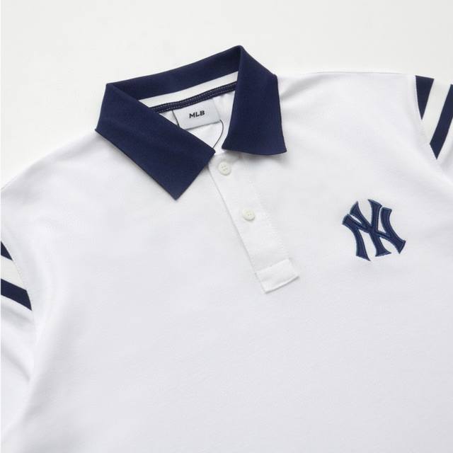 实拍细节图 Mlb官方男女情侣张凌赫同款学院风Polo衫Logo短袖24夏季新款 货号：Pqv01 颜色：白色 藏青色 M 胸围114 肩宽50 衣长70 袖长