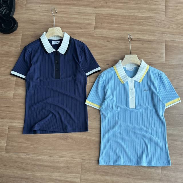 发 ！Lacoste法国鳄鱼女装25春夏新款坑条设计时尚撞色修身短袖Polo衫 Df7281 法式老钱的代表，懒Chil的运动休闲风百搭还舒适，春夏季节试穿了新