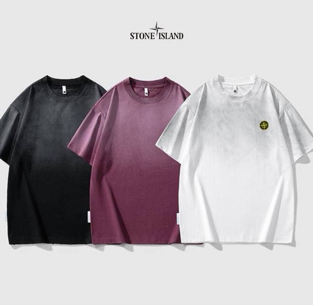 上新 ！！ ！！！ Stone Island石头岛 重磅复古高街扎染做旧宽松圆领户外运动短袖T恤 高街青年学生运动潮款 Stone Island户外休闲青少年装