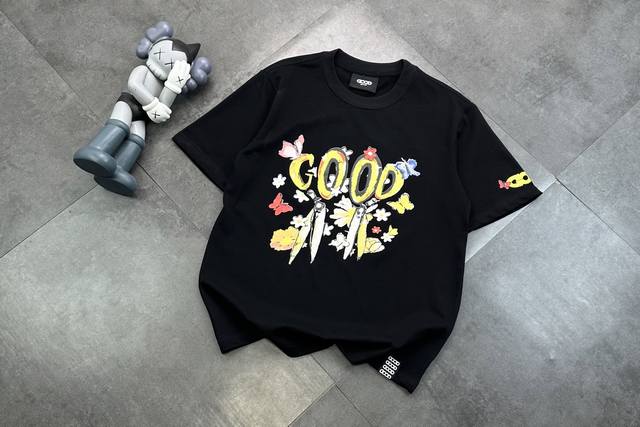 潮牌 Goodbrand蝴蝶剪刀直喷印花情侣款短袖T恤！ ：240G双纱潮牌专用棉，纹理清晰，质感满满，同缸定染1×1无色差精密纯棉螺纹，层搭叠穿，自留好货，强