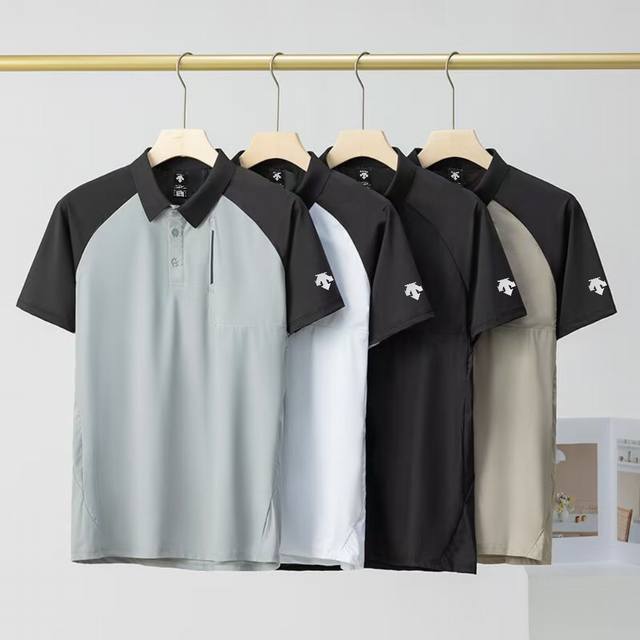 Descente 迪桑特25夏季新款！男士鼎尖冰丝凉感运动跑步健身短袖Polo衫！掌柜力荐！观网门店同步！客面料！高弹透气！触感冰凉！出汗不粘身！抗皱吸湿排汗！