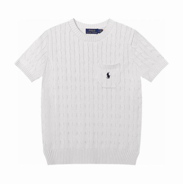 女款 拉夫劳伦Ralph Lauren圆领纯色胸前口袋小马刺绣Logo针织短袖 手感软糯，舒适亲肤，通身绞花编织设计，工艺复杂，耗时费力，圆领的设计，修饰脖颈线