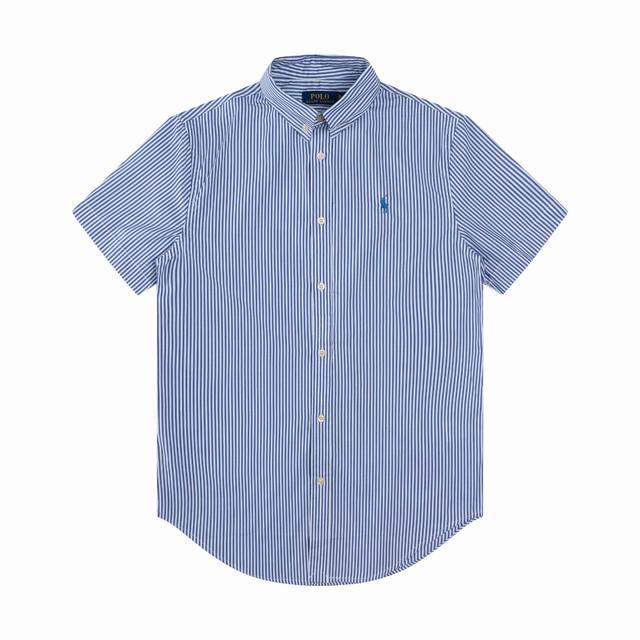 R62 Ralph Lauren拉夫劳伦府绸短袖小马刺绣排扣翻领经典休闲短袖衬衫 男女同款 颜色:灰条纹 绿条纹 蓝条纹 白色 黄色 卡其色 粉色 藏青色 黑色