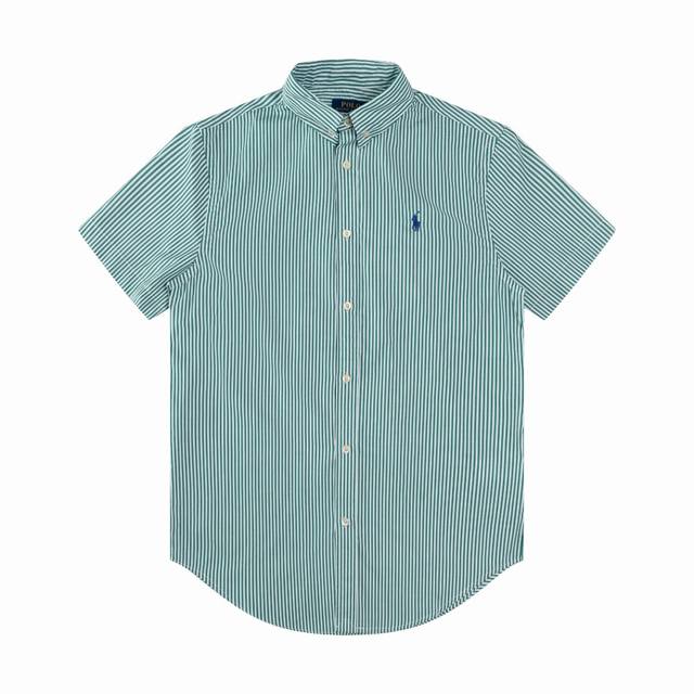 R62 Ralph Lauren拉夫劳伦府绸短袖小马刺绣排扣翻领经典休闲短袖衬衫 男女同款 颜色:灰条纹 绿条纹 蓝条纹 白色 黄色 卡其色 粉色 藏青色 黑色