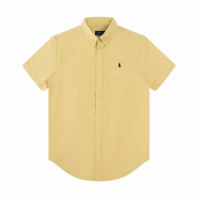 R62 Ralph Lauren拉夫劳伦府绸短袖小马刺绣排扣翻领经典休闲短袖衬衫 男女同款 颜色:灰条纹 绿条纹 蓝条纹 白色 黄色 卡其色 粉色 藏青色 黑色