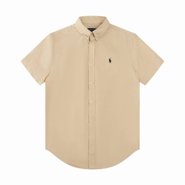 R62 Ralph Lauren拉夫劳伦府绸短袖小马刺绣排扣翻领经典休闲短袖衬衫 男女同款 颜色:灰条纹 绿条纹 蓝条纹 白色 黄色 卡其色 粉色 藏青色 黑色