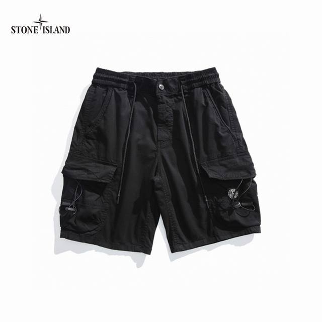 上新 Stone Island石头岛 高品质日系简约全棉水洗立体袋工装潮流短裤 采用全棉水洗面料，立体裁剪，前后大工装口装，上身潮流有型，重工制作，手感柔软，不