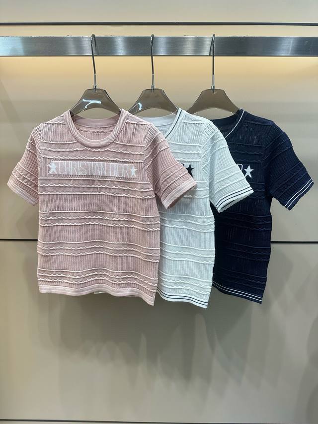 Dior迪奥五角星字母提花针织短袖 款号：25670106181 颜色：粉色 白色 蓝色 尺码：均码 80-125斤