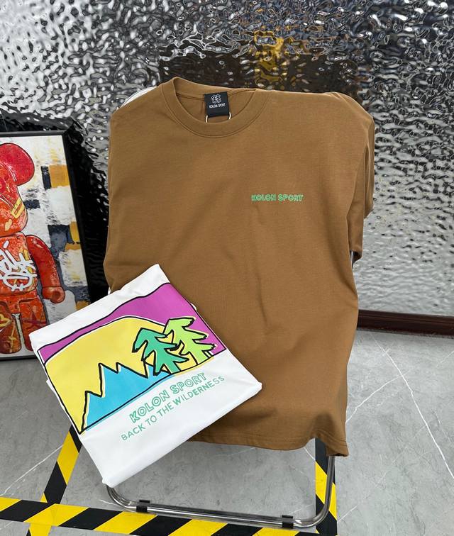 可隆 Kolon Sport 可隆Jeon Handful插画师联名25夏季新款印花休闲宽松情侣款 短袖T恤1074 细节:版本一比一复刻，吊牌 领标 水洗。
