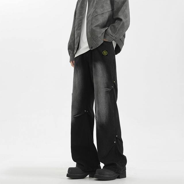 Stone Island 石头岛牛仔裤， 男女同款 海外限量款纯色工装牛仔裤，25Aw石头岛最新款，简约大方日常通勤首选，辨识度更高，宽松廓型 ，男女都可驾驭，
