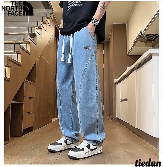上新 北面The North Face新款夏季新款，男女同款松紧腰百搭冰丝休闲水洗直筒薄款牛仔裤，男士牛仔休闲裤！ 线上900+ 天丝牛仔面料！太顶了！夏天可以