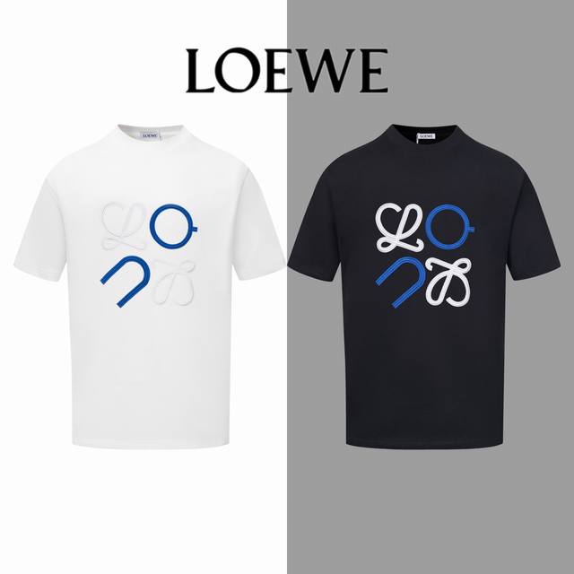 罗意威蓝色刺绣大标圆领短袖 Loewe官网一致款式 面料：32支双纱280克纯棉面料 同缸同色织染螺纹 颜色一致 工艺：进口机器饱满万针刺绣大标 配套：三标齐全