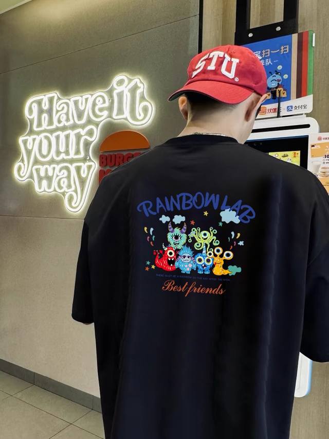 260G重磅纯棉 Adidas Originals 三叶草 Ad Rainbow Lab 萌趣怪兽 短袖T恤 男女同款 半袖 情侣款 面料工艺： 1.260G重