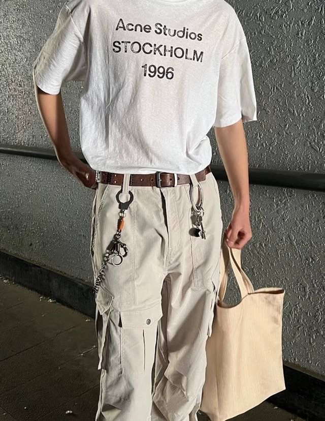 Acne的抹布系列 破坏 麻棉T Acne Studios 复古做旧1996标语短袖T恤 85%棉。15%麻。支持检测成分！ 全网最高版本 定制含15%麻胚布