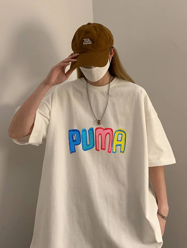 夏季新款彪马Puma漫画涂鸦印花短袖T恤 男女同款情侣款 众多网红上身 清爽时尚百搭 舒适透气 上身效果超级棒 不挑身材 均可驾驭 店主强烈推荐！ 颜色:白色