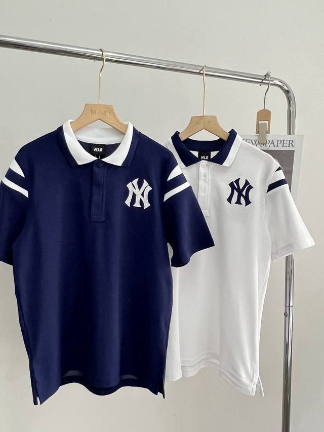 新款上新 Mlb洋基队刺绣学院运动Polo衫T恤 刺绣标T恤休闲短袖潮25夏季新款 官网同步上线 原包装袋 螺纹均单独定制，细节在线。 面料采用40支细砂珠地网