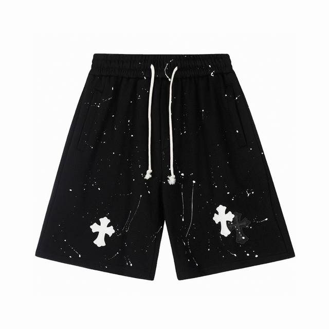 Chrome Hearts Ch 克罗心重工高克重泼墨十字架短裤 正确配置 市场最高版本 2025克罗心正品包装 原版开模 定制五金 辅料 实物超有质感 平台直