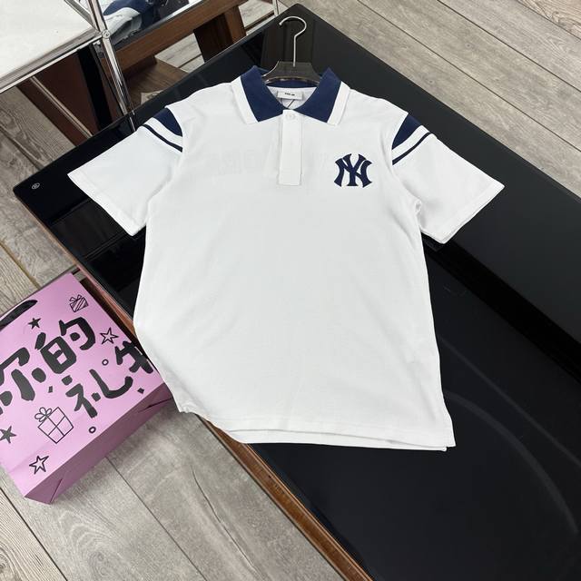 Mlb 纽约洋基队校园风撞色Polo衫｜潮流与舒适兼得｜959 想入手兼具潮流感与舒适度的夏季穿搭？ Mlb 纽约洋基队25Ss校园风撞色Ny刺绣情侣翻领Pol